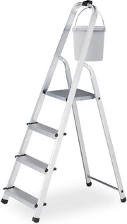 Trappola per cucina pieghevole a 4 gradini - leggera - 125 kg - con maniglia - 137 x 43 x 75 cm - trappola per cucina - argento/nero