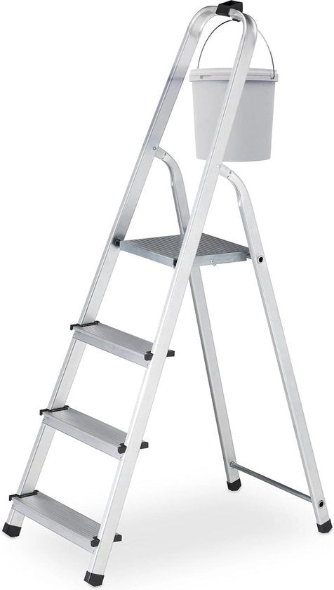 Trappola per cucina pieghevole a 4 gradini - leggera - 125 kg - con maniglia - 137 x 43 x 75 cm - trappola per cucina - argento/nero