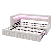 Letto estraibile singolo 90×200 cm con LED; USB; Type-C e ripiani; senza materasso; velluto; beige