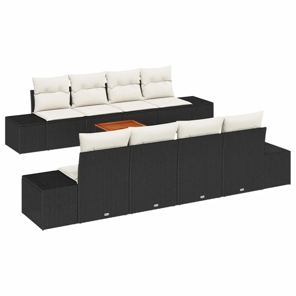 Set Divano da Giardino 9 pcs Nero e Crema polyrattan
