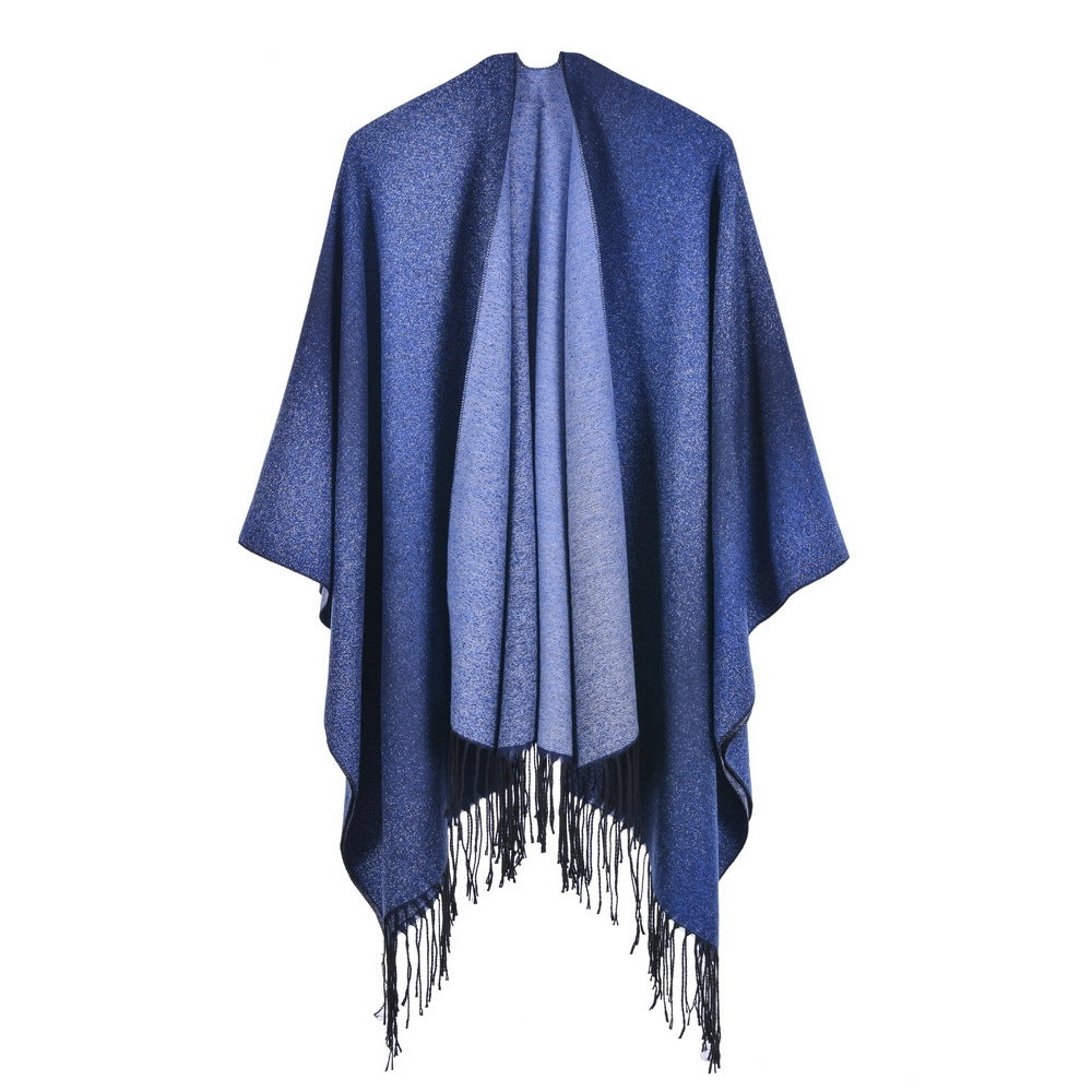 Sciarpa jacquard da donna, stile street europeo e americano, con spacco, cappa spessa e calda