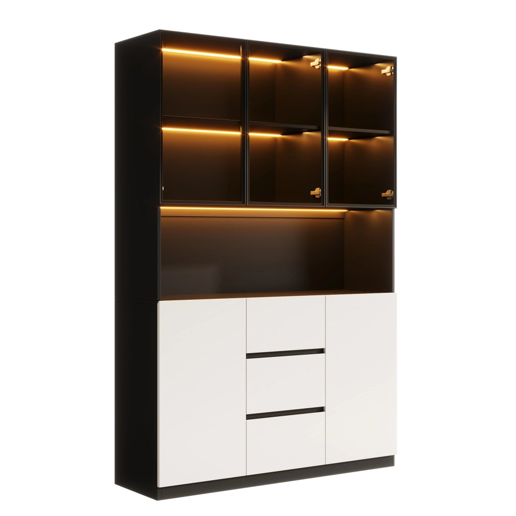 Vetrina con LED multicolore regolabile e vano aperto con passacavi MDF 3 cassetti 2 ante 120 × 40 × 200 cm