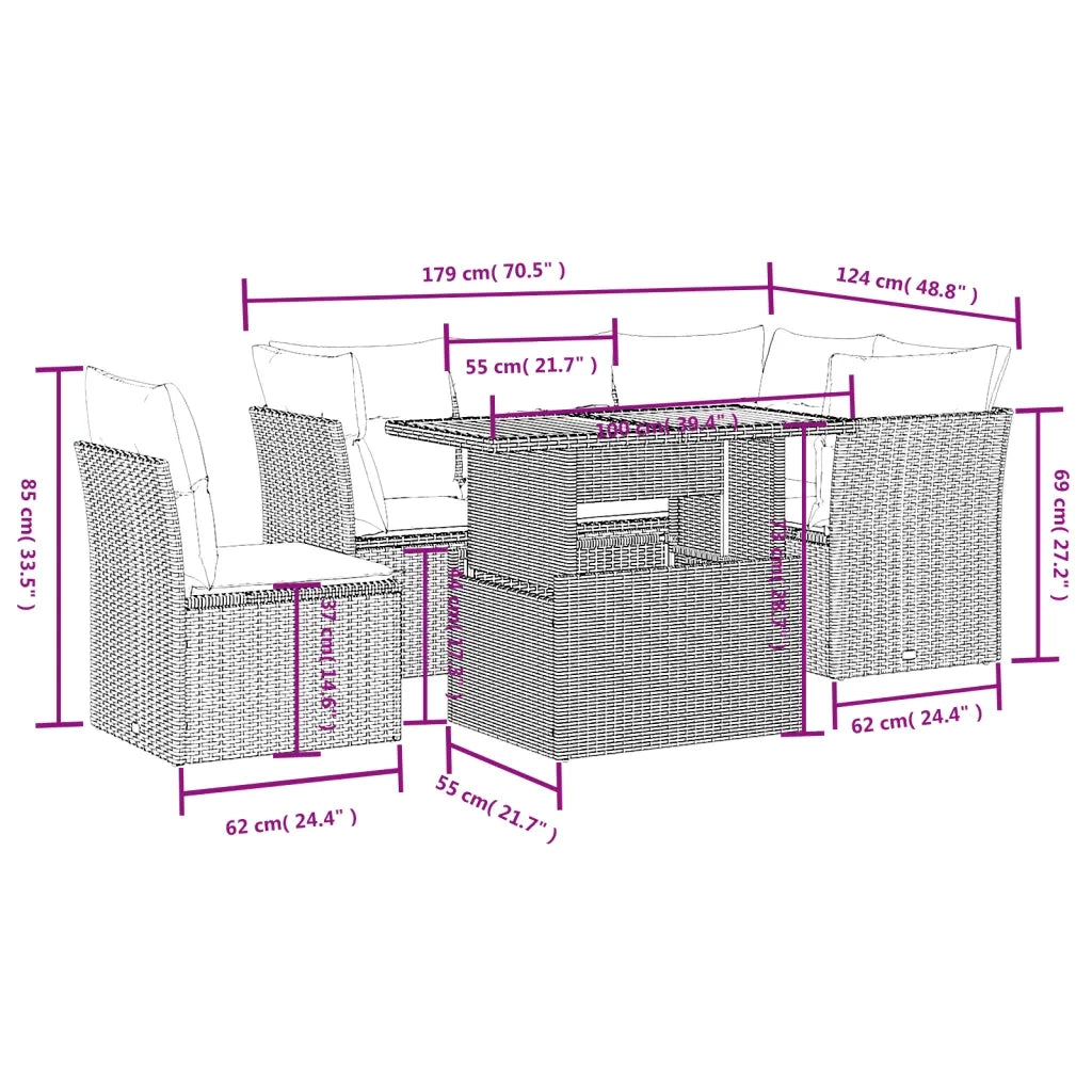 Set Divano da Giardino 5 pz con Cuscini Beige in Polyrattan