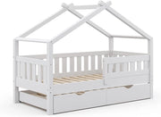 Letto montessori bambini Design, Bianco, 80x160 cm con letto per ospiti, adatto come area giochi e zona notte per bambini