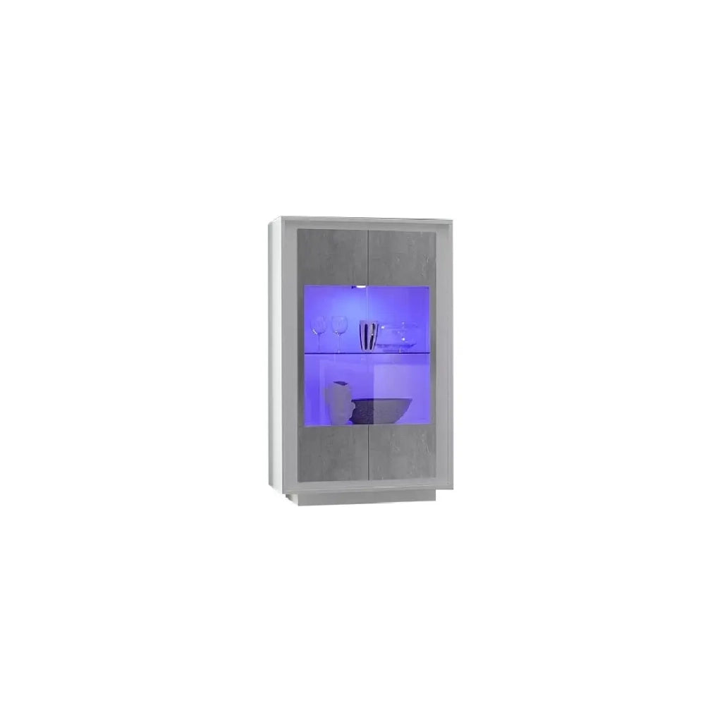 Vetrina 2 porte, collezione FALL, colore bianco opaco laccato e grigio effetto cemento