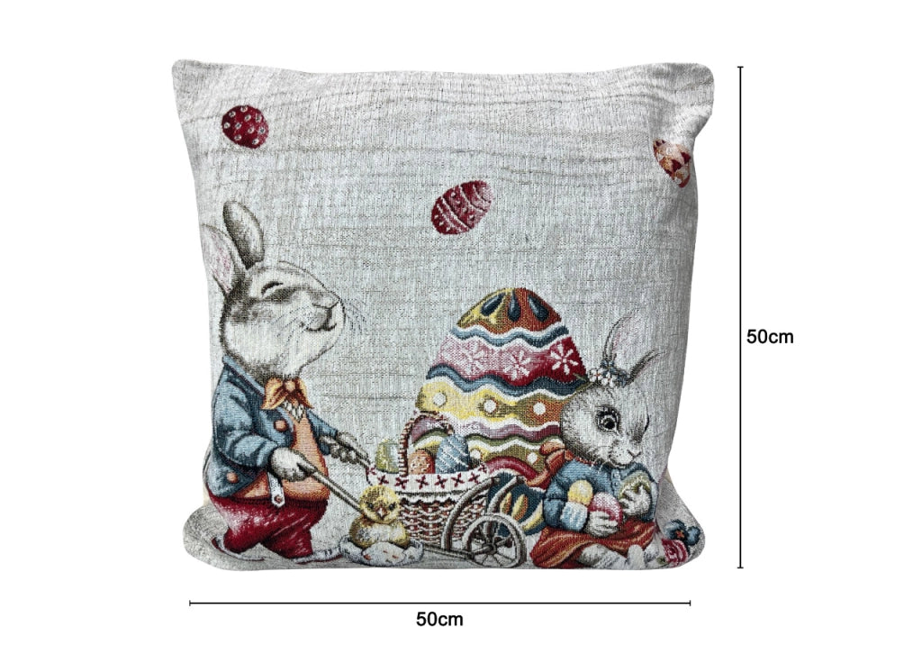Federa Cuscino Arredo Casa Fodera Tessuto Cinigliato Pasqua Bunny Easter - 50x50 - Bunny Easter