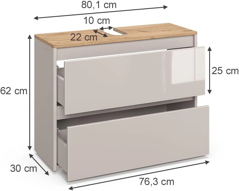 Mobile sottolavabo per bagno Majest, Cashmere/Artigianale, 80.1 x 62 cm con 2 cassetti