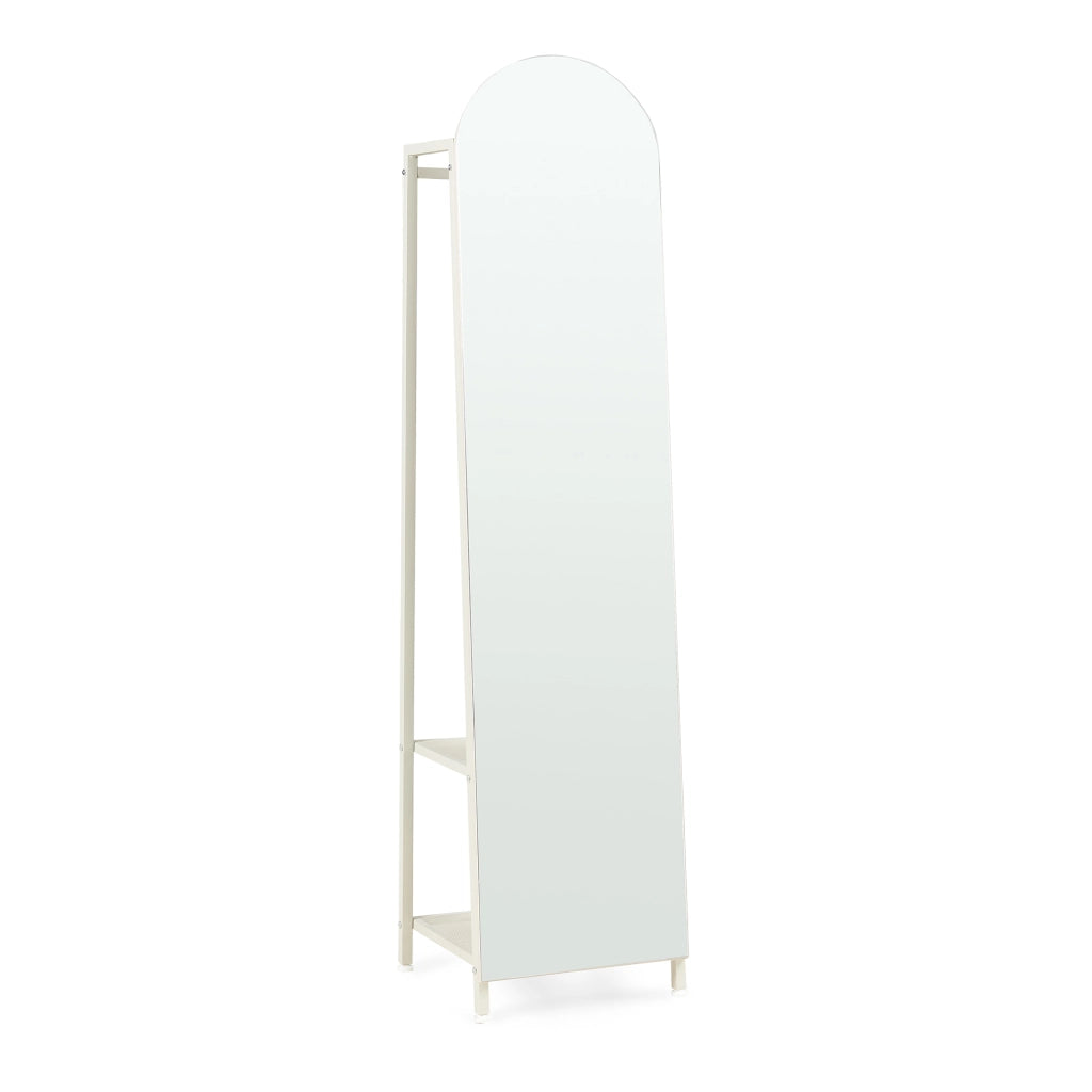 Specchio da Terra Frenraby con Appendiabiti e Ripiani 165 x 40 x 35 cm - Avena Oatmeal [en.casa]