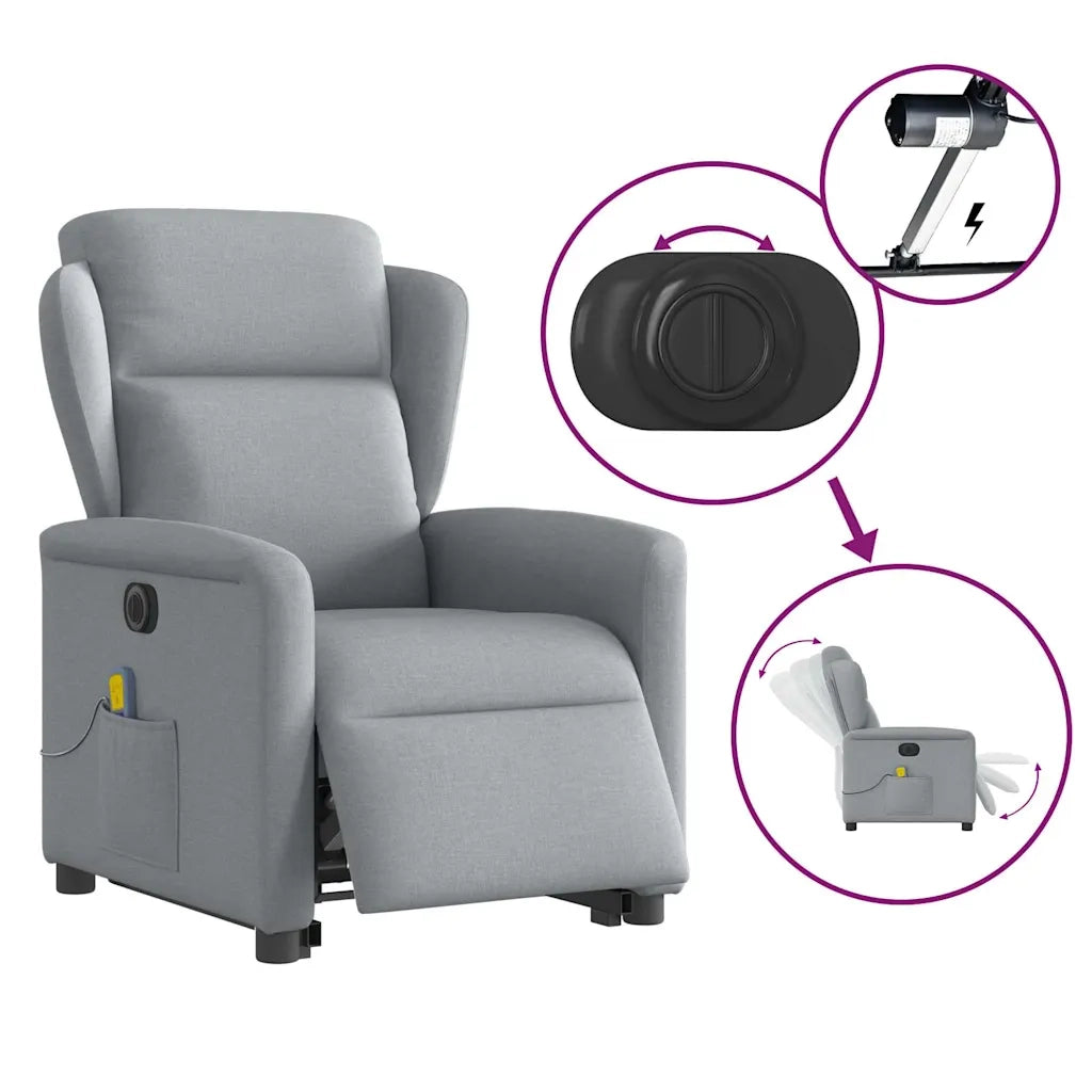 Poltrona Alzapersona Massaggi Elettrica Grigio Chiaro Tessuto 3303164