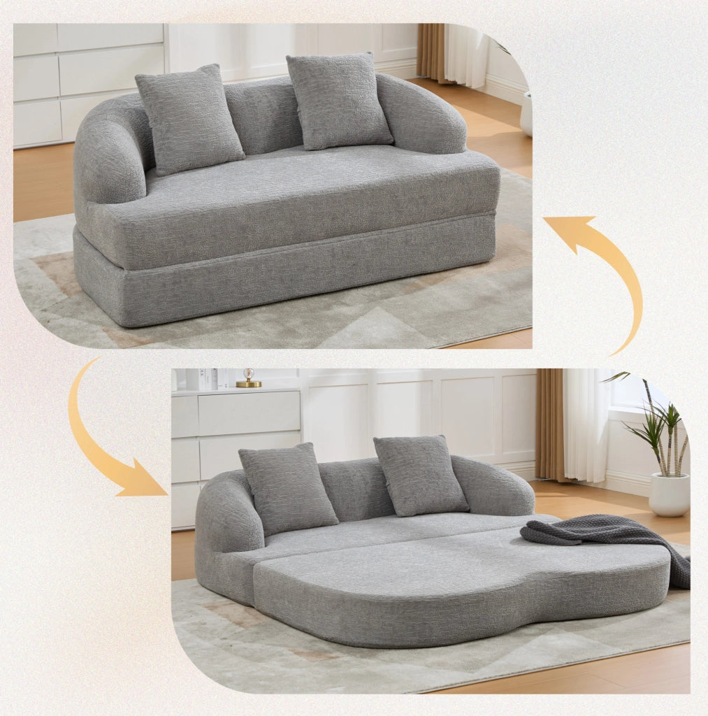 Divano letto pieghevole a due posti in chenille grigio chiaro