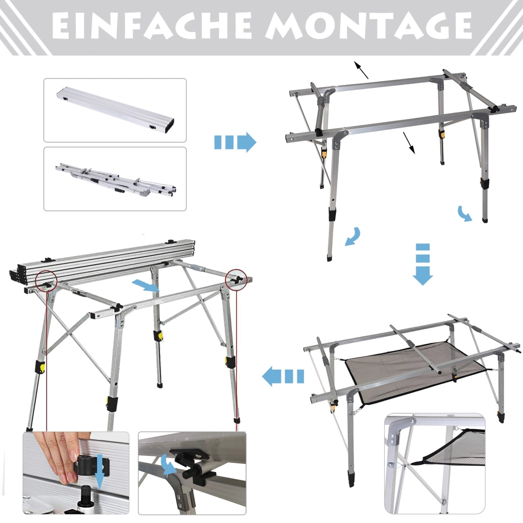 Tavolo da Picnic Pieghevole Regolabile ¨C Zephmum ¨C Alluminio Argento 120x69x59-78 cm