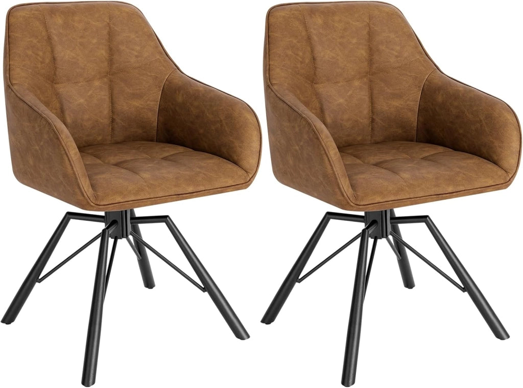 Sedia per Sala da Pranzo Girevole a 360°, Sedia da Cucina Imbottita con Gambe in Metallo, Poltroncina in Similpelle per Camera da Letto, Soggiorno, Marrone, BH366br-1
