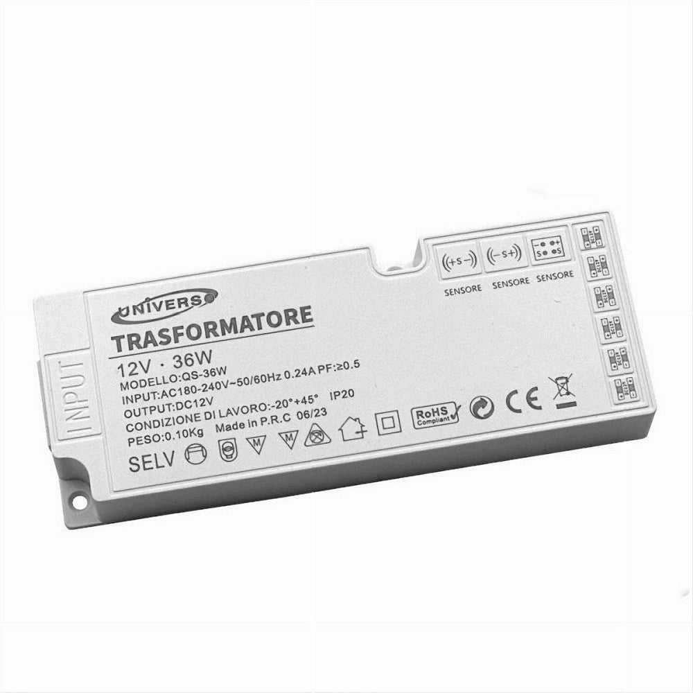 Trade Shop - Alimentatore Trasformatore Slim Da 230v A 12v 36 W Strip Led Sensori Luci Qs-36w -