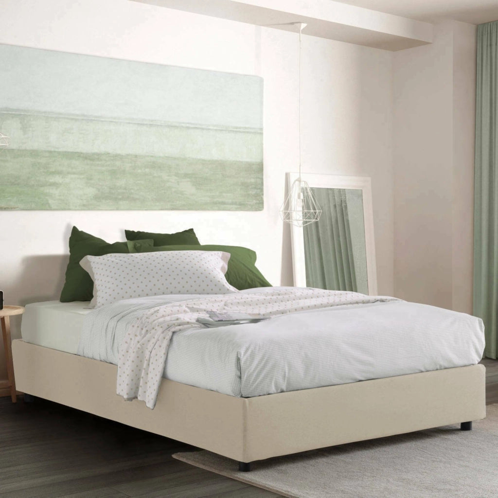 Letto Matrimoniale Alessander, Letto Matrimoniale Materasso Incluso Made in Italy, Beige