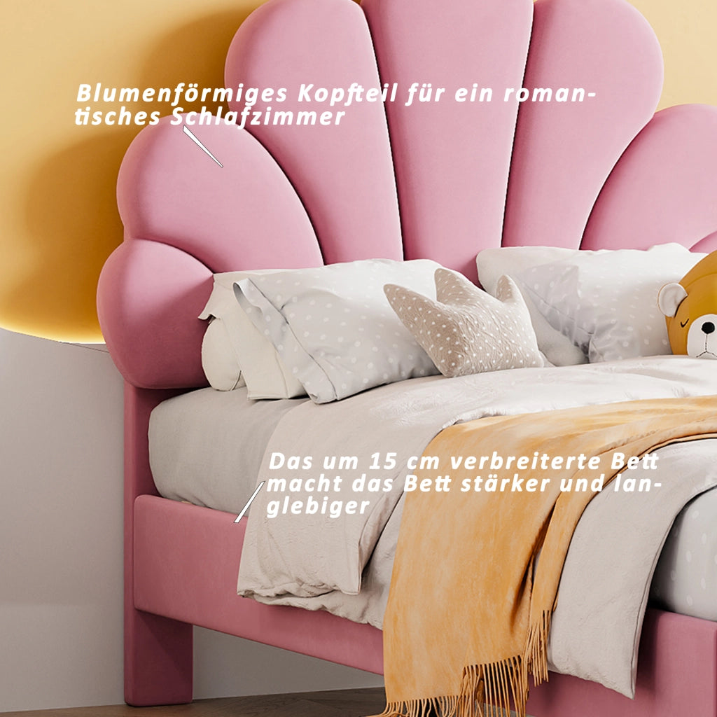 DESMIU Letto Singolo 1 Posto con Testiera Floreale, 90 × 200 cm, senza materasso, Imbottito, Rosa