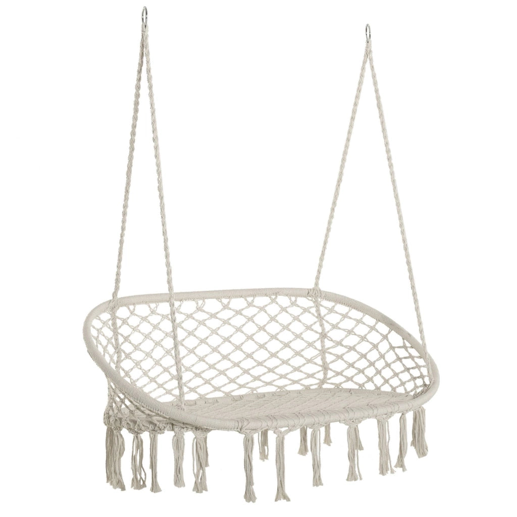 Easycomfort Amaca a Dondolo da Giardino e Casa a 2 Posti, Telaio Metallo e Seduta Cotone 130x75x35cm, Bianco Crema