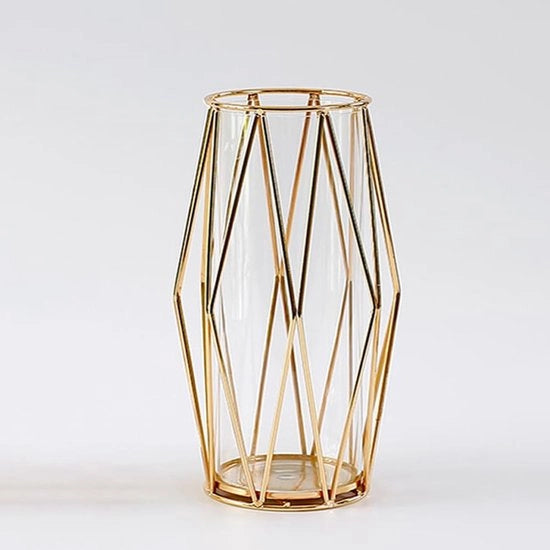 Vaso di vetro moderno con base metallica per fiori e pampas - stile per soggiorno e tavolo da pranzo