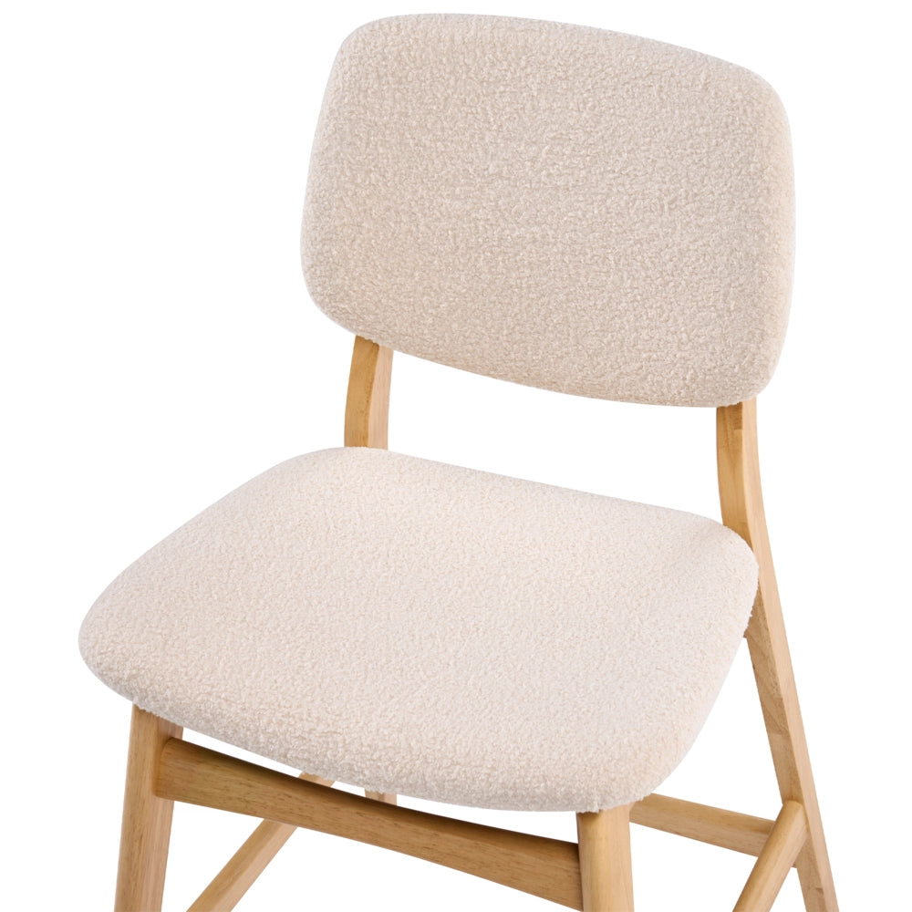 Set di 2 sedie da bar con struttura in legno di gomma marrone chiaro e seduta in tessuto bouclé beige senza braccioli design retrò