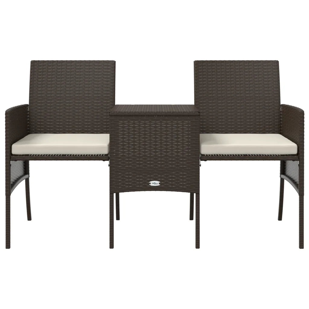 Divano Giardino 2Posti con Tavolo e Sgabelli Marrone Polyrattan