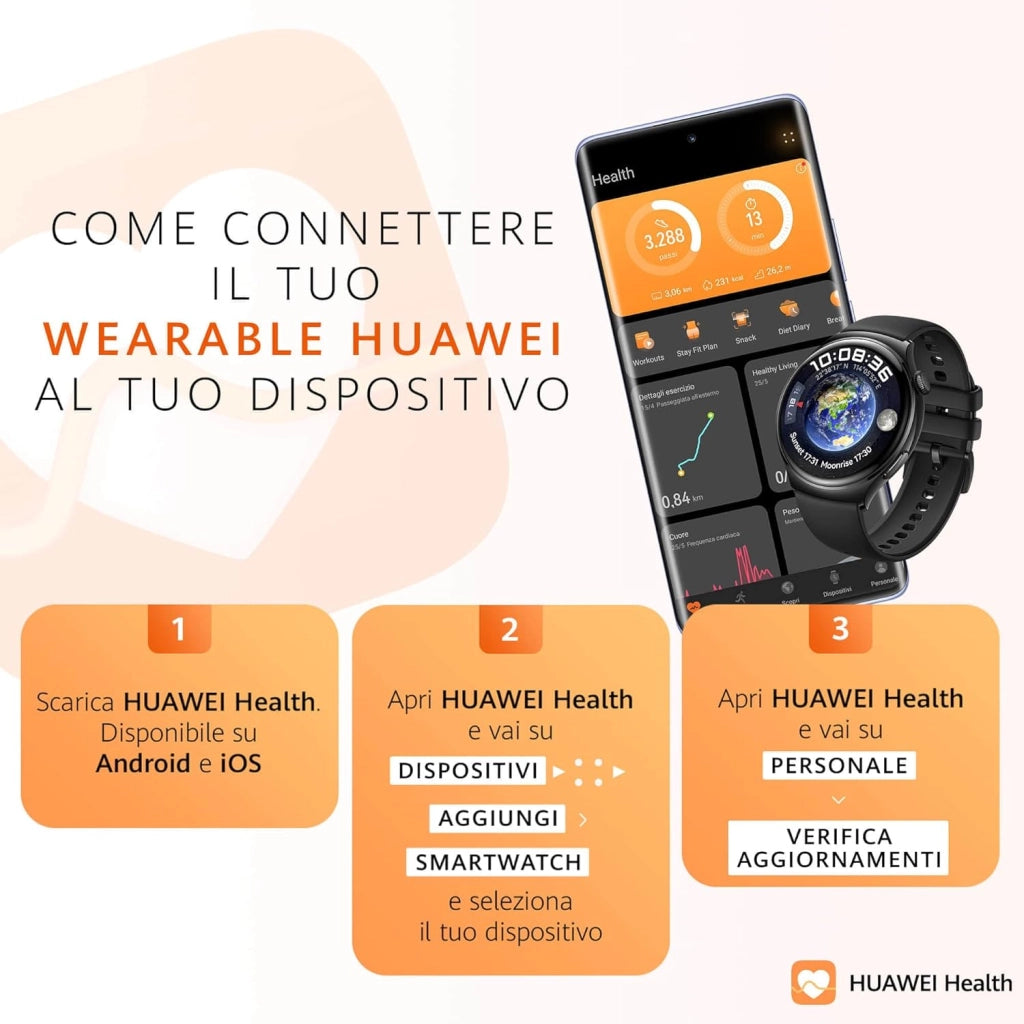 HUAWEI WATCH 4 Smartwatch,Vetro curvo 3D,Check salute Multi-Point in 1 min,eSIM,Nuovi anelli attività,Batteria fino a 14 giorni,100+ workout,Compatibile con Android e iOS,Versione italiana,Nero