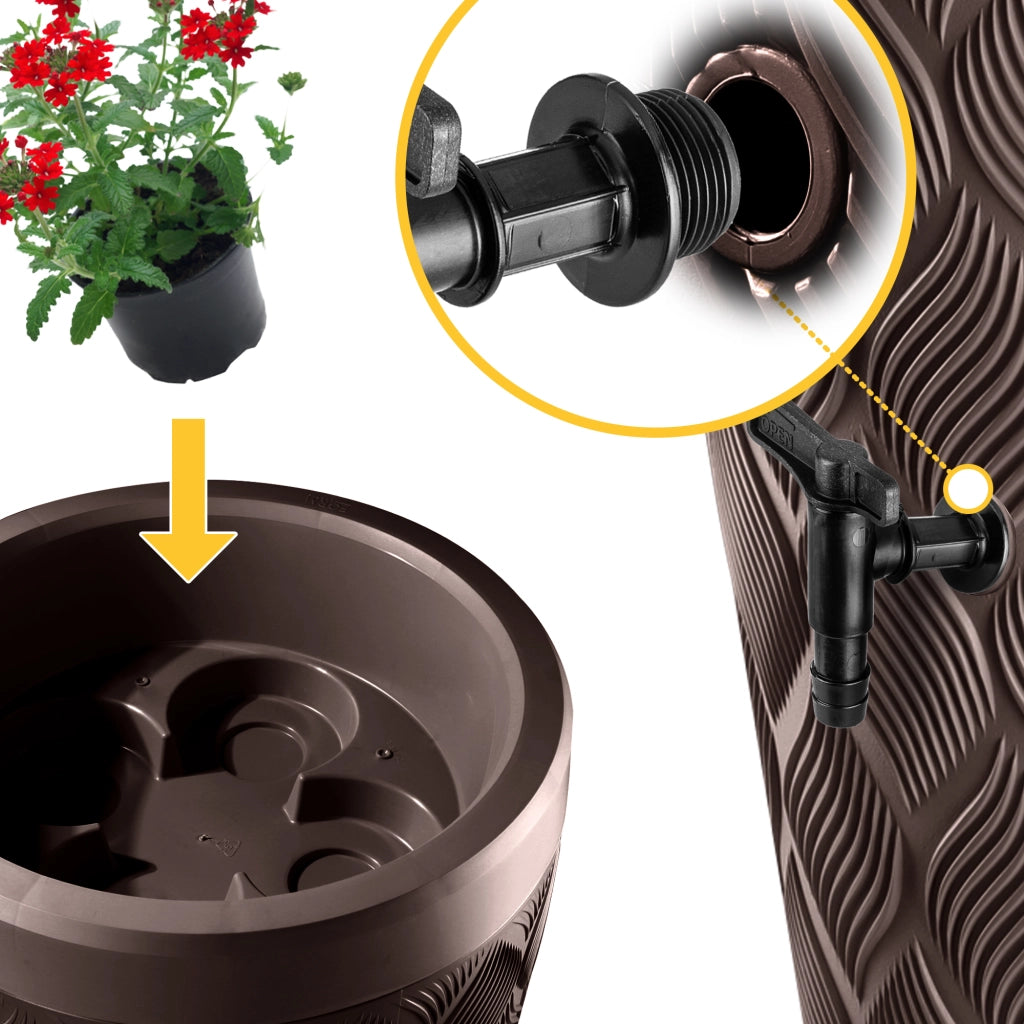 Serbatoio per acqua piovana KADAX da 240 litri, contenitore per acqua con rubinetto e supporto per vaso di fiori