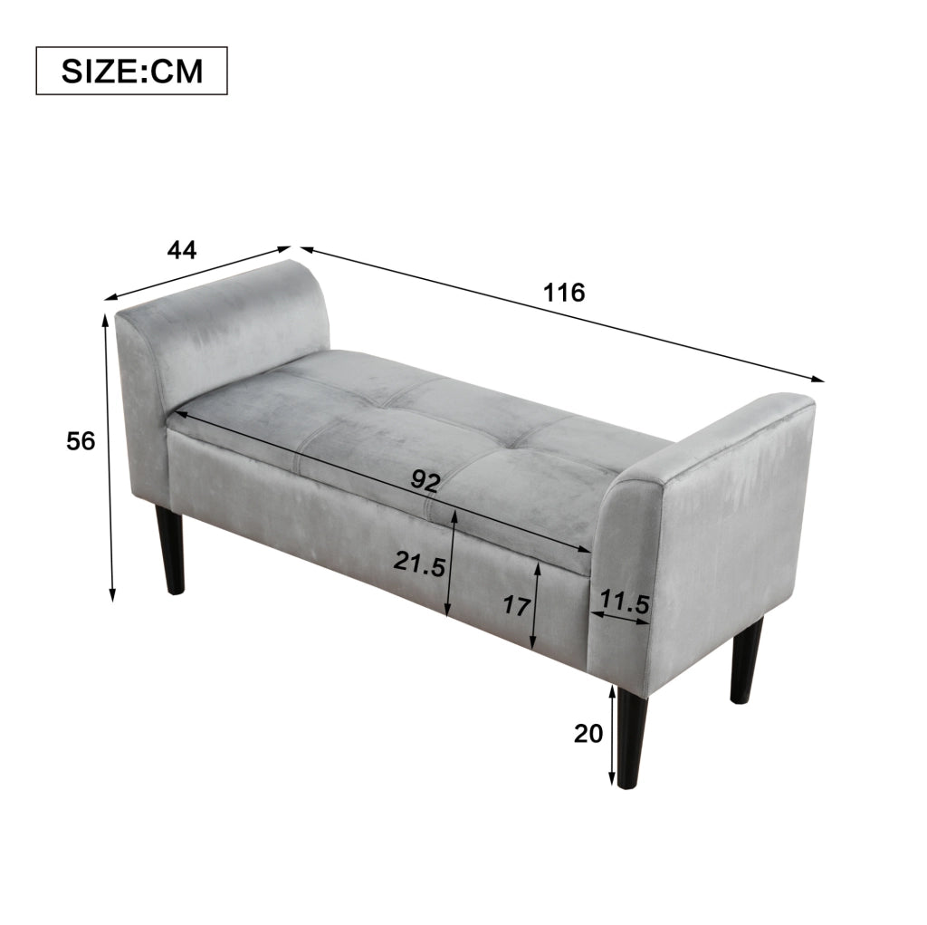 Panca imbottita 116x44x56 cm con bracciolo e motivo trapuntato in velluto e MDF grigio