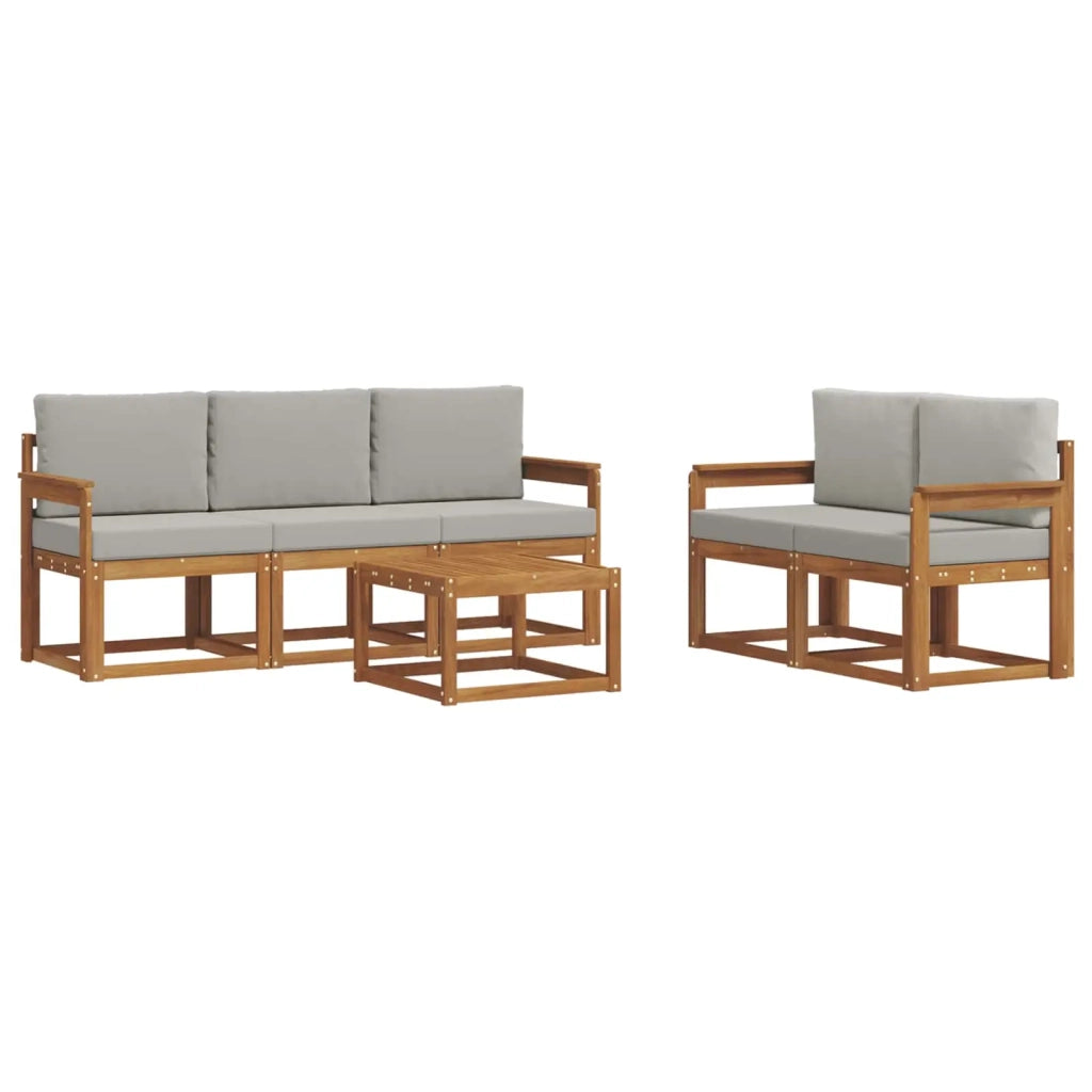 Set di divani da esterno 6 pcs Grigio Naturale e Chiaro