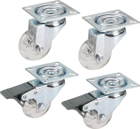 Set di ruote regolabili (2x ruote regolabili + 2x ruote regolabili con freno totale, 50 x 20 mm, capacità di carico 40 kg/ruota) 450551