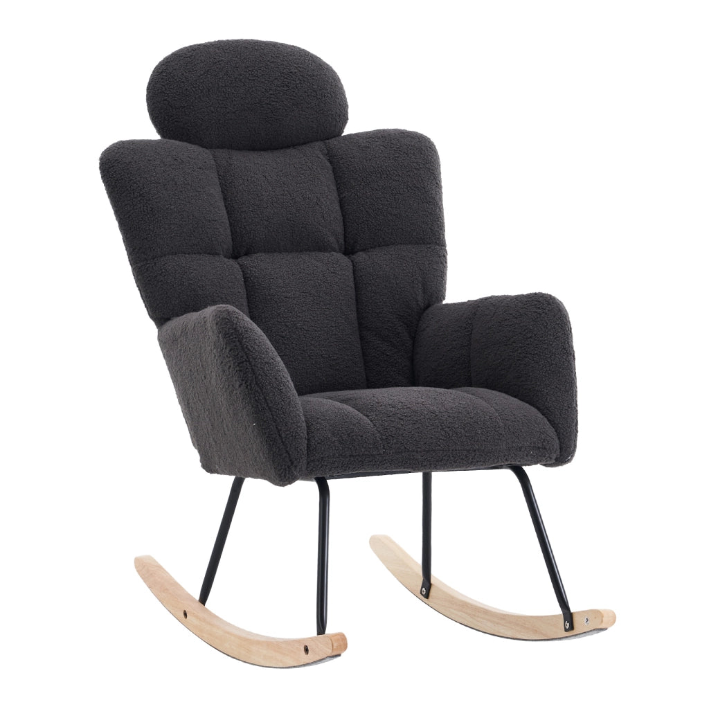 Poltrona a Dondolo Imbottita ¨C MINIMAL ¨C Tessuto Teddy Trapuntato, Grigio Scuro