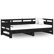 Letto singolo | Letto per adulti | Dormeuse Estraibile Nera in Legno Massello di Pino 2x(80x200)cm