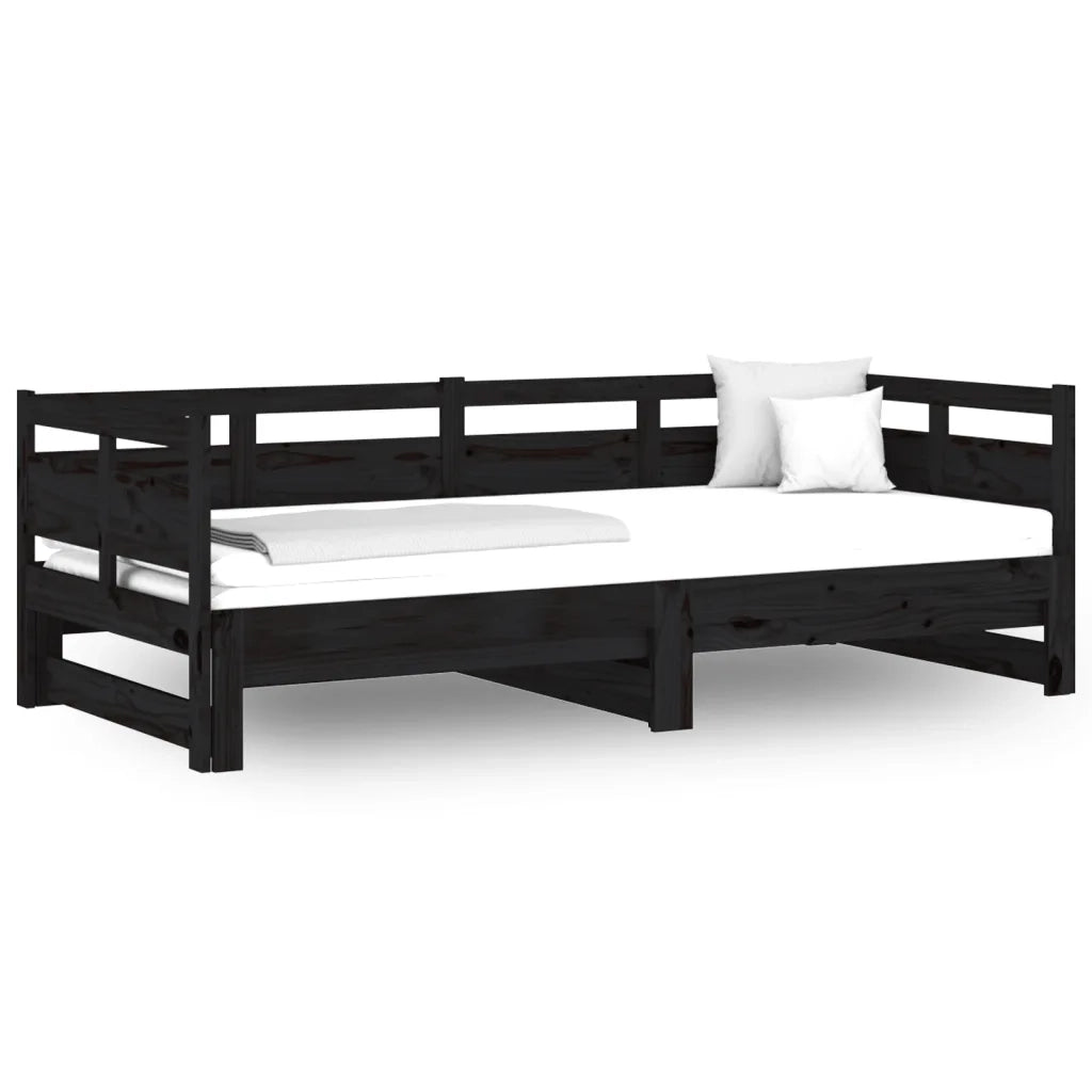 Letto singolo | Letto per adulti | Dormeuse Estraibile Nera in Legno Massello di Pino 2x(80x200)cm