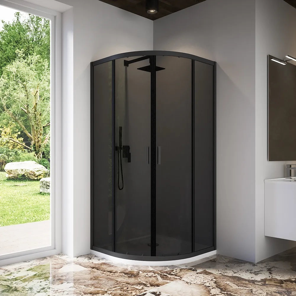 Box doccia semicircolare 80x80 cm profili nero opaco vetro 6mm fumè h185 | Tonga