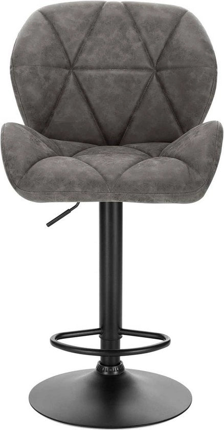 Barstoli Comodi Grigio - Con schienale - Solido- Pelle Artificiale - Set da 1 - Cucina - Sedili Bar Ergonomici - Regolabili in altezza - Altezza Seduta 60-82cm