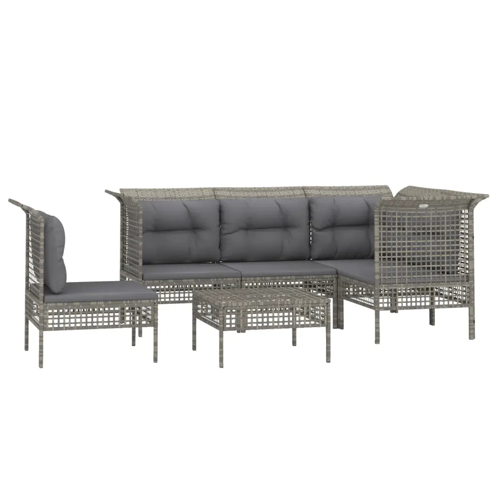 Set Divani da Giardino 6 pz con Cuscini in Polyrattan Grigio 3187523