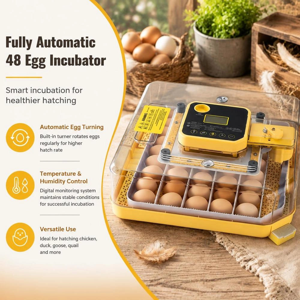 Fully Automatic 48-egg Incubator With Egg Turner, Temperature And Humidity Control, For Hatching Chicks, Ducks, Geese, And Quail.