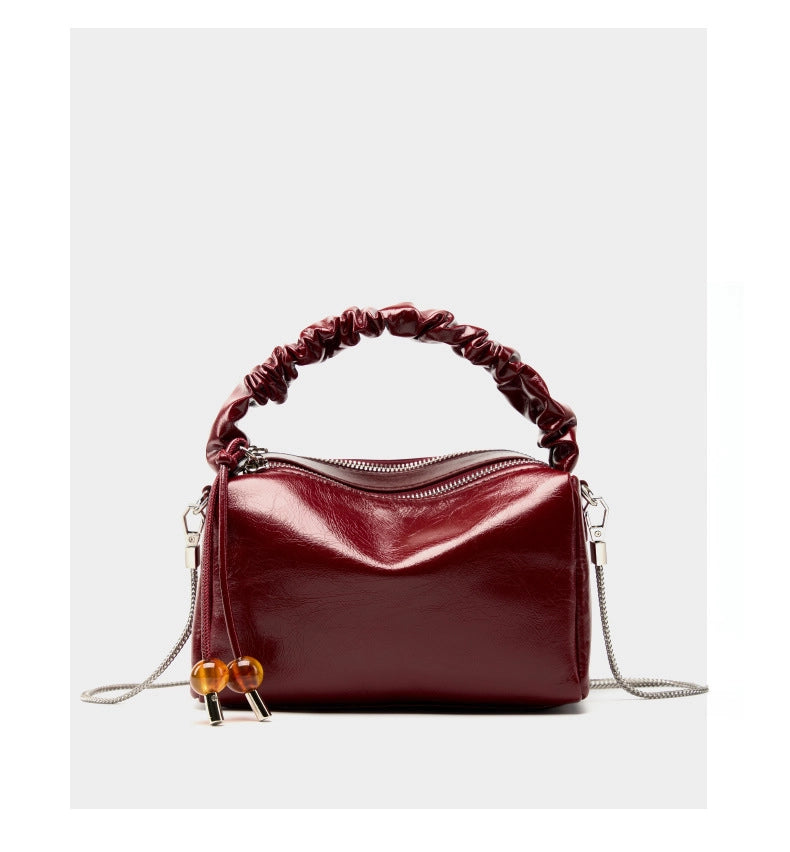 Borsa a mano/a tracolla da donna in vera pelle, colore rosso