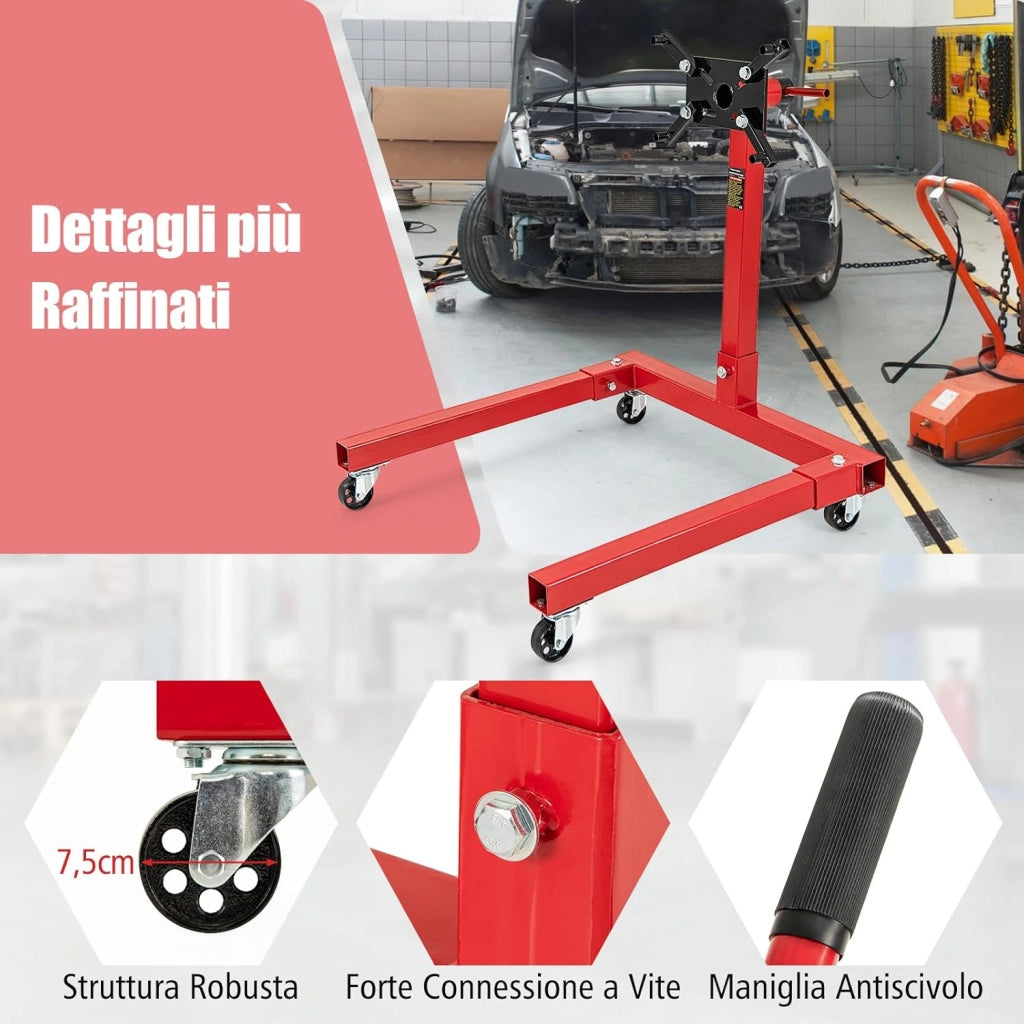 Cavalletto per Motore, Supporto Motore con Testa Rotante a 360°, 4 Bracci Regolabili, Ruote e Maniglia, capacità di carico 340 kg / 680 kg (Modello 680kg)