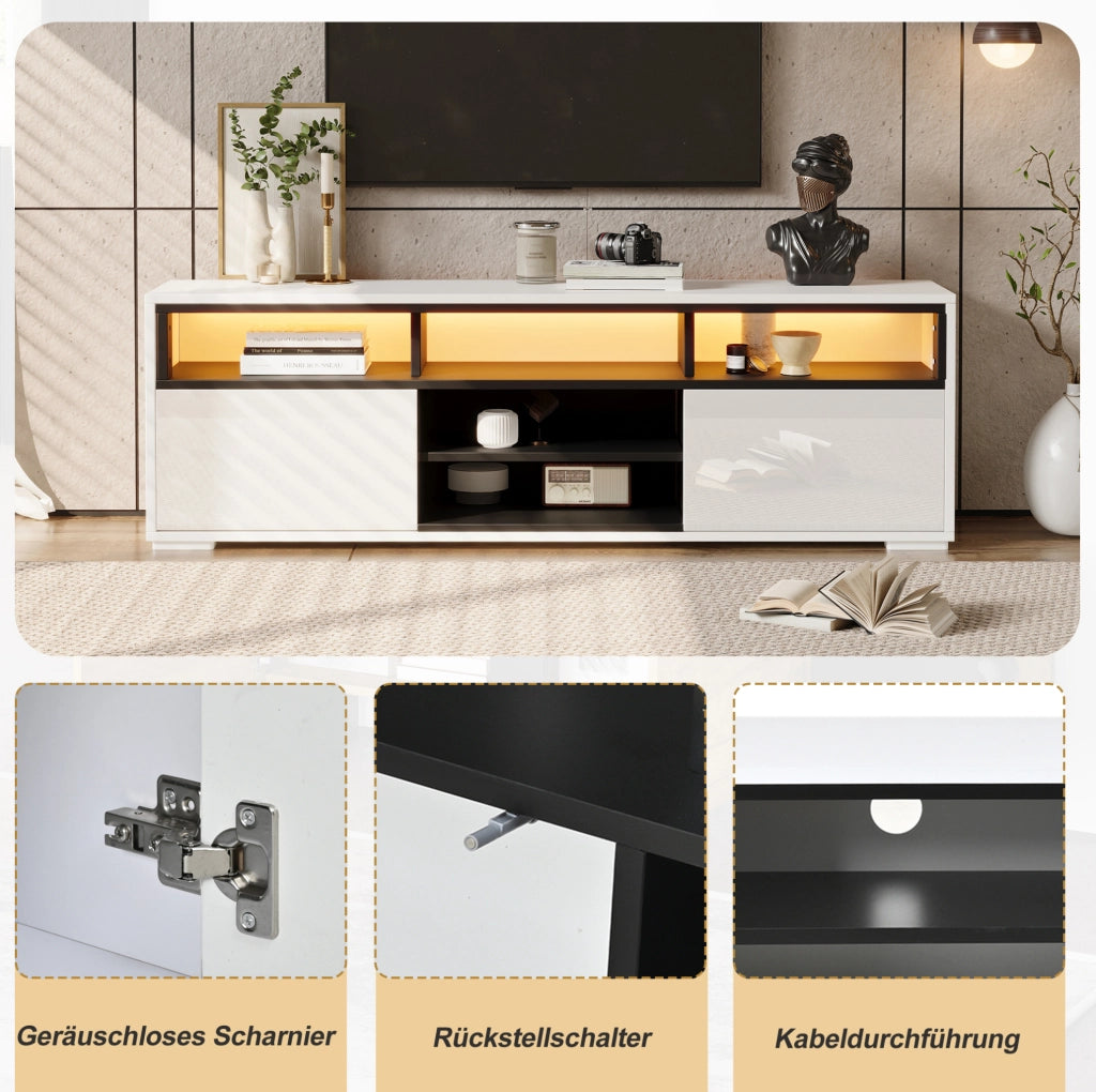 Mobile porta TV moderno con luce integrata e vani contenitori