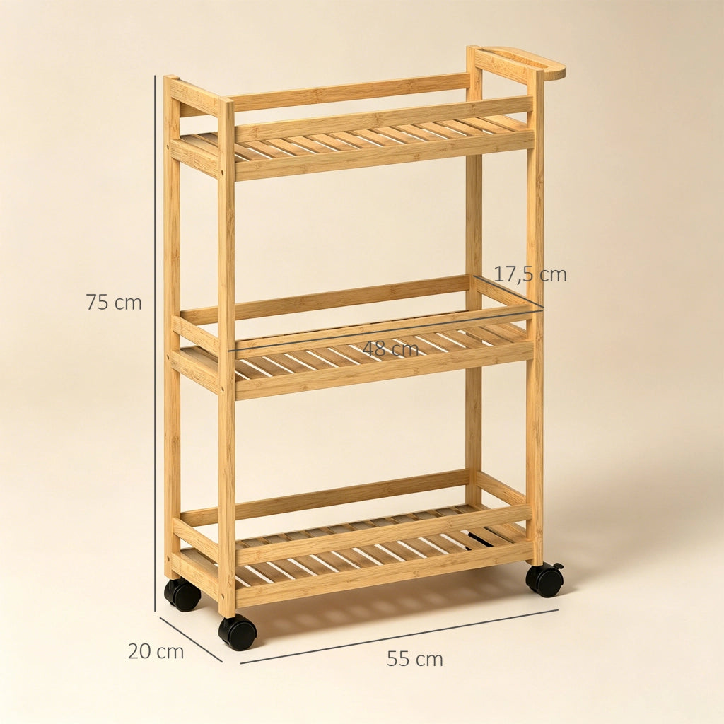 Carrello da cucina 3 ripiani ¨C Xylo ¨C bamb¨´ con protezione anti-caduta 55x20x75 cm