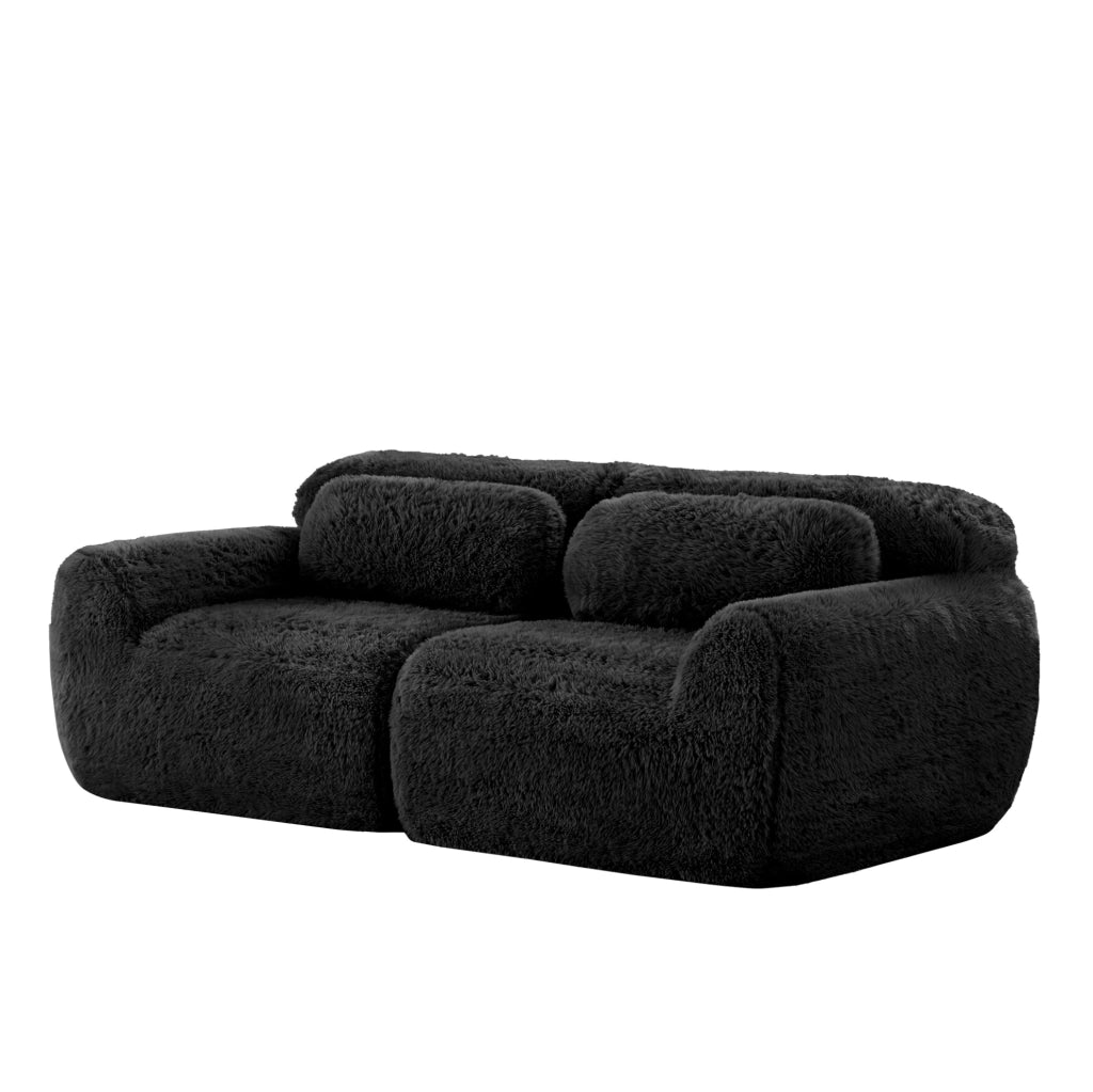 Divano modulare angolare senza struttura in tessuto plush; 2 posti; nero