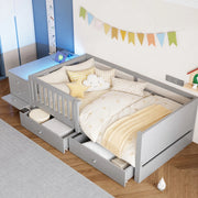 Letto a soppalco per bambini 90 x 200 cm con contenitore separato; LED e presa; grigio