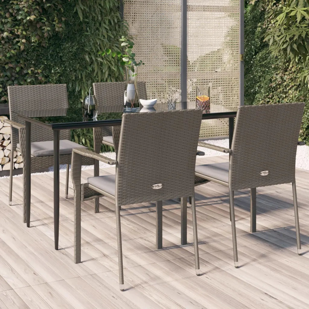 Set da Pranzo Giardino 5pz Nero e Grigio con Cuscini Polyrattancod mxl 77178
