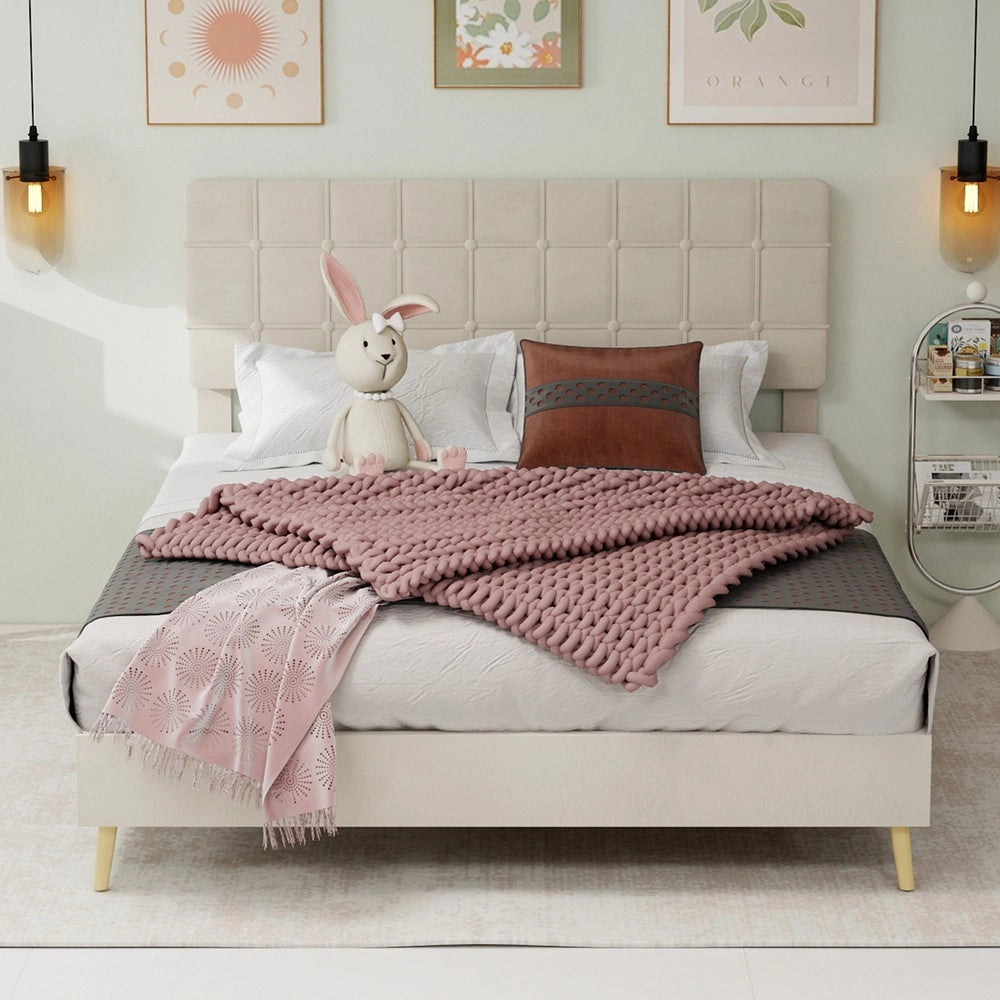 Letto Matrimoniale Imbottito ¨C MINIMAL ¨C Tessuto Beige 140x200