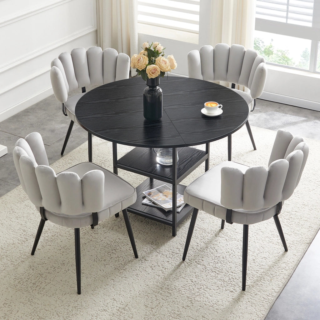 Set tavolo e sedie con doppio ripiano in MDF e metallo nero e grigio chiaro