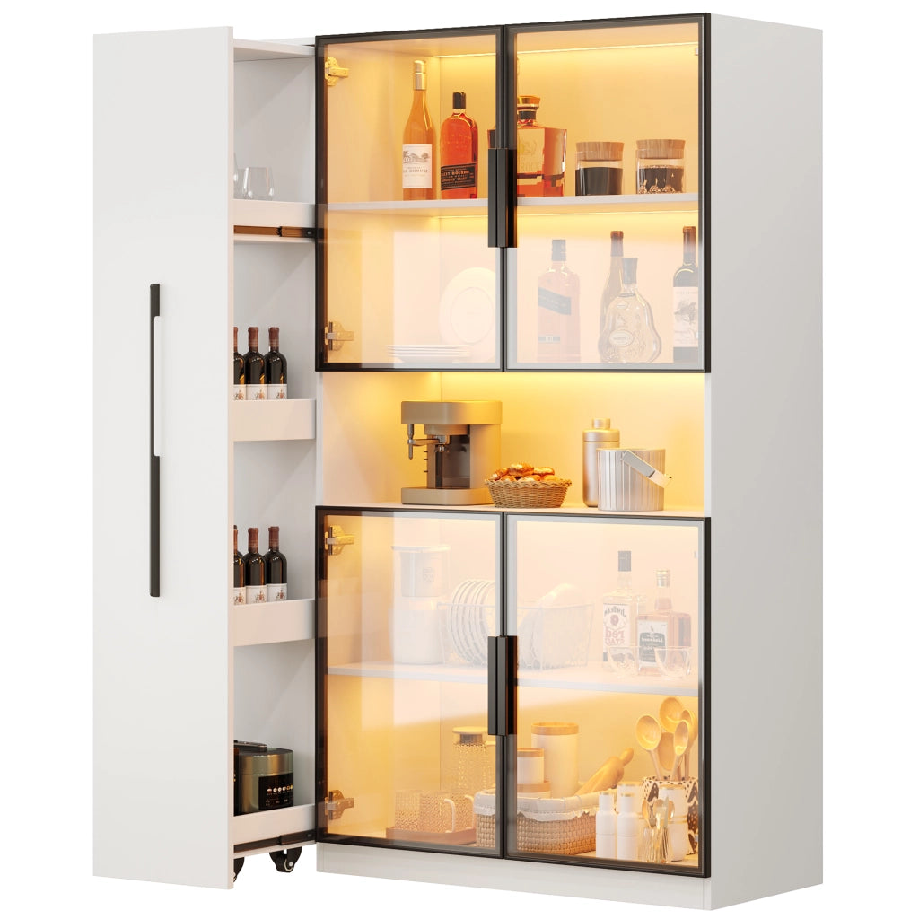 Vetrina alta in MDF bianco 110×35×160 cm con LED a colori, ripiani estraibili e sistema antiribaltamento