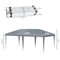 Gazebo da Giardino Pop-up 6x3 m Pieghevole, Tendone per Feste con Sacca di Trasporto, Grigio