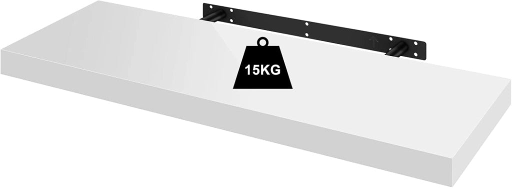 Mensola da Muro, Set di 3, Scaffale Sospeso da Parete Libreria Piccola per Soggiorno Cameretta Porta CD DVD, Pannello MDF 90x22,9x3,8cm, Bianco, RG9481ws-3
