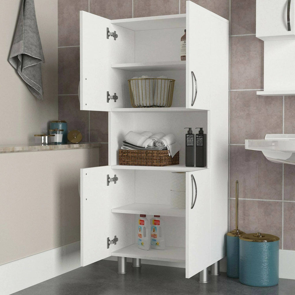 Armadio multiuso grande Tchoo, Mobile multifunzionale, Mobiletto scarpiera, Guardaroba porta scarpe, 60x30h140 cm, Bianco