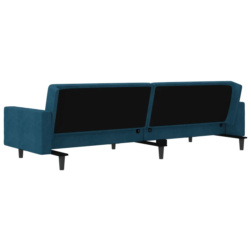 Divano Letto a 2 Posti con 2 Cuscini Blu in Velluto 375917