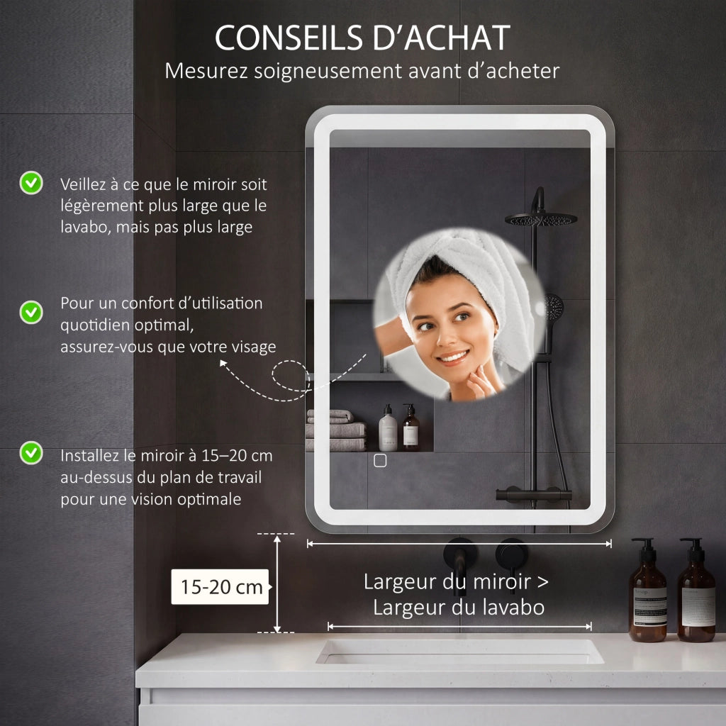 Specchio da Bagno LED Antifumo ¨C zephmum ¨C 70x50 cm Argento